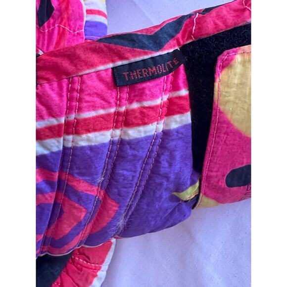 Obermeyer Vtg 90s Skiing Snow Winter Thermal mittins Thinsulate Pink Yellow purp - Picture 9 of 9